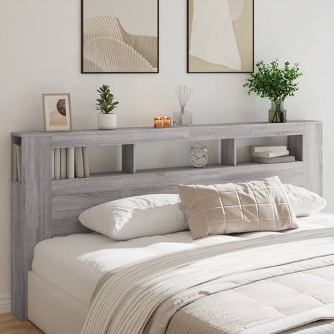 vidaXL LED Headboard Grey Sonoma 220x18.5x103.5 cm Engineered Wood