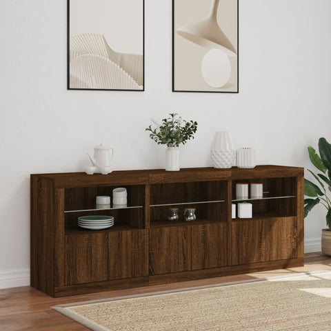 vidaXL Sideboard with LED Lights Brown Oak 181.5x37x67 cm