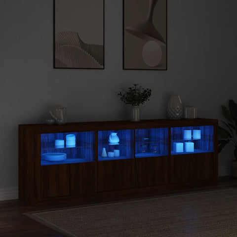 vidaXL Sideboard with LED Lights Brown Oak 202x37x67 cm