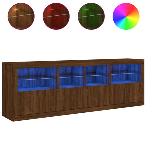 vidaXL Sideboard with LED Lights Brown Oak 202x37x67 cm