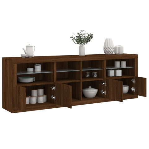 vidaXL Sideboard with LED Lights Brown Oak 202x37x67 cm
