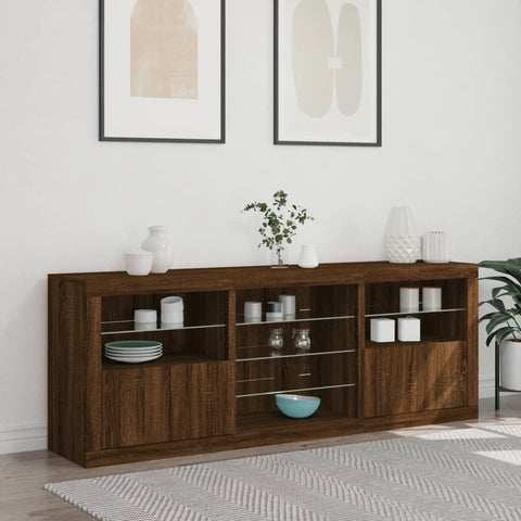 vidaXL Sideboard with LED Lights Brown Oak 181.5x37x67 cm