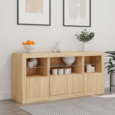 vidaXL Sideboard with LED Lights Sonoma Oak 142.5x37x67 cm