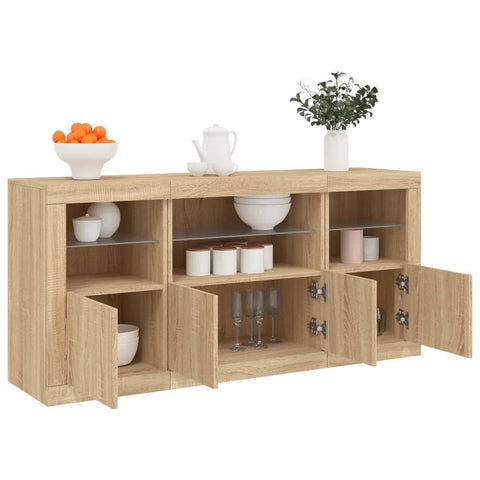 vidaXL Sideboard with LED Lights Sonoma Oak 142.5x37x67 cm