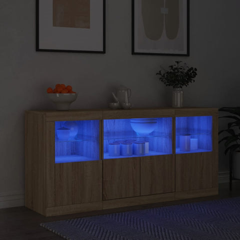 vidaXL Sideboard with LED Lights Sonoma Oak 142.5x37x67 cm