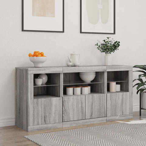 vidaXL Sideboard with LED Lights Grey Sonoma 142.5x37x67 cm