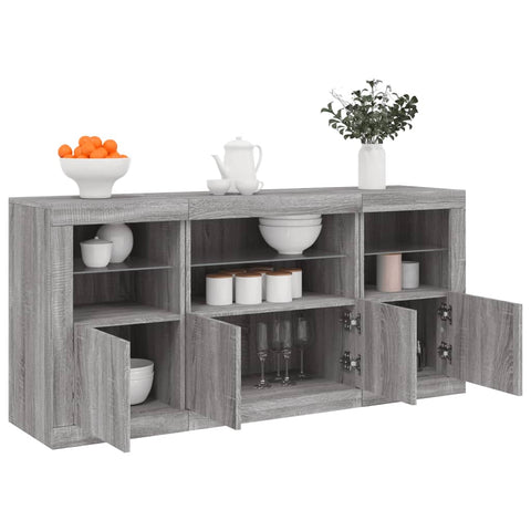 vidaXL Sideboard with LED Lights Grey Sonoma 142.5x37x67 cm