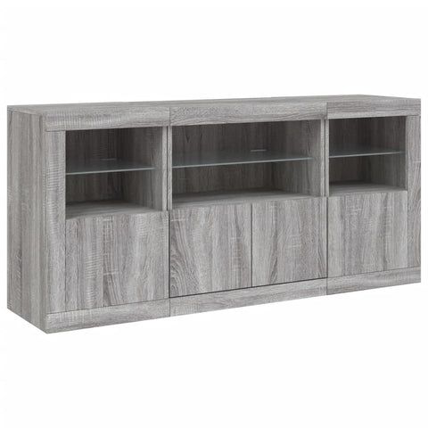 vidaXL Sideboard with LED Lights Grey Sonoma 142.5x37x67 cm