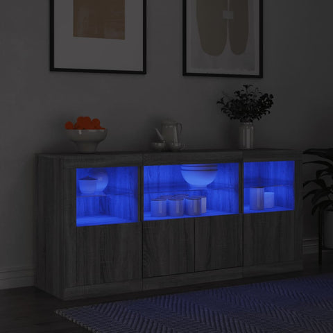 vidaXL Sideboard with LED Lights Grey Sonoma 142.5x37x67 cm