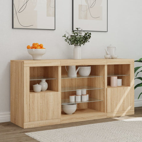 vidaXL Sideboard with LED Lights Sonoma Oak 142.5x37x67 cm
