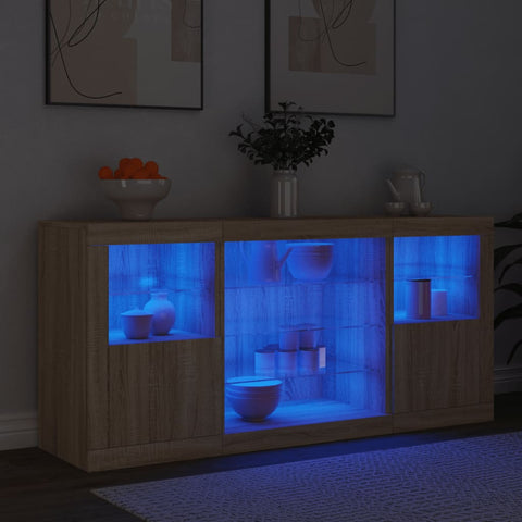 vidaXL Sideboard with LED Lights Sonoma Oak 142.5x37x67 cm