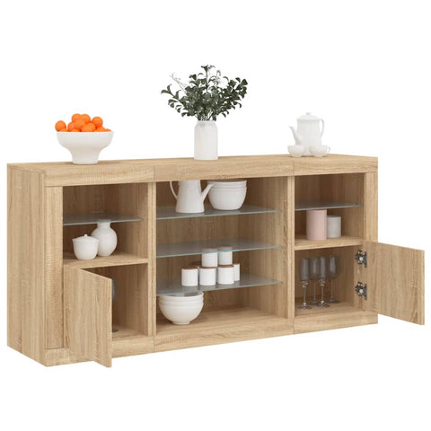 vidaXL Sideboard with LED Lights Sonoma Oak 142.5x37x67 cm