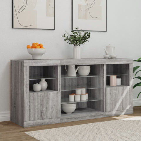 vidaXL Sideboard with LED Lights Grey Sonoma 142.5x37x67 cm