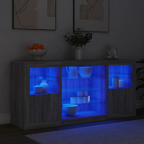 vidaXL Sideboard with LED Lights Grey Sonoma 142.5x37x67 cm