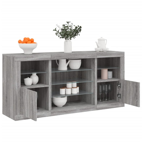 vidaXL Sideboard with LED Lights Grey Sonoma 142.5x37x67 cm