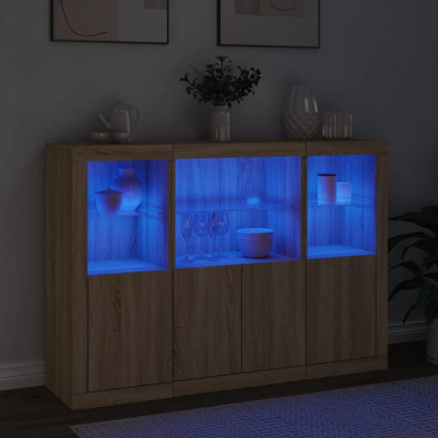 vidaXL Sideboards with LED Lights 3 pcs Sonoma Oak Engineered Wood