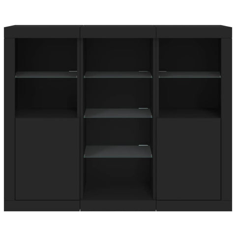 vidaXL Sideboards with LED Lights 3 pcs Black Engineered Wood