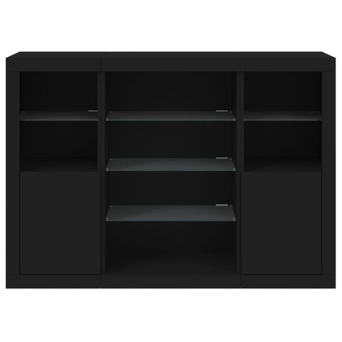 vidaXL Sideboards with LED Lights 3 pcs Black Engineered Wood