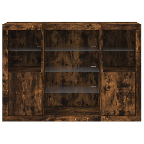vidaXL Sideboards with LED Lights 3 pcs Smoked Oak Engineered Wood