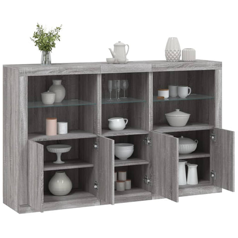 vidaXL Sideboard with LED Lights Grey Sonoma 162x37x100 cm