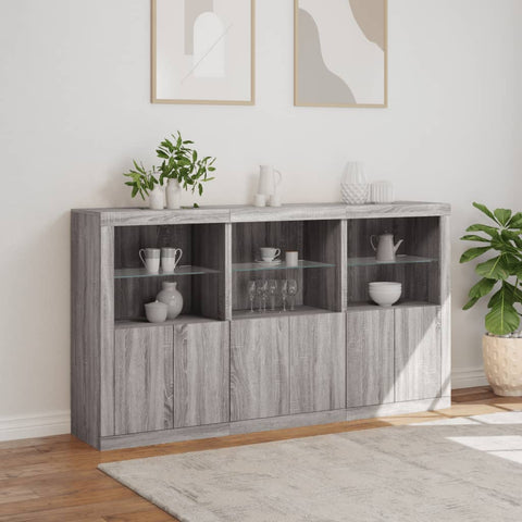 vidaXL Sideboard with LED Lights Grey Sonoma 181.5x37x100 cm