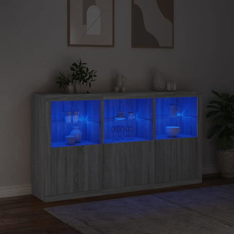 vidaXL Sideboard with LED Lights Grey Sonoma 181.5x37x100 cm