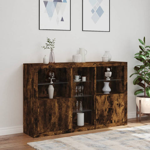 vidaXL Sideboard with LED Lights Smoked Oak 162x37x100 cm