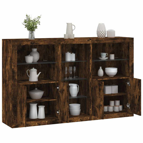 vidaXL Sideboard with LED Lights Smoked Oak 162x37x100 cm