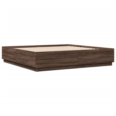 vidaXL Bed Frame with LED without Mattress Brown Oak 200x200 cm