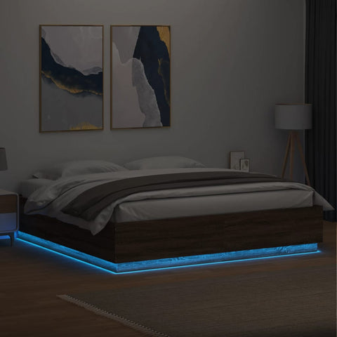 vidaXL Bed Frame with LED without Mattress Brown Oak 200x200 cm