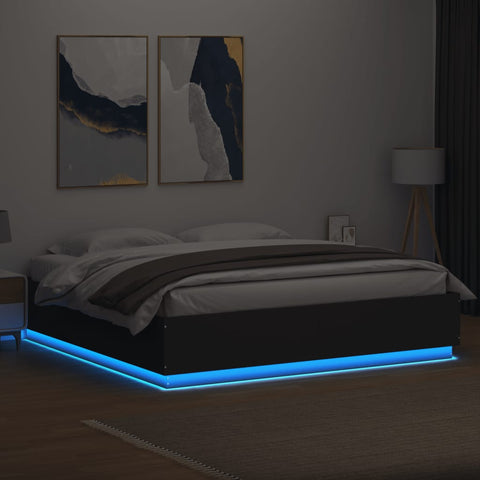 vidaXL Bed Frame with LED without Mattress Black 180x200 cm Super King