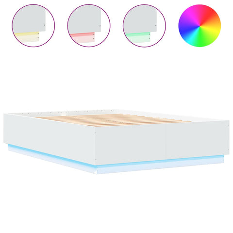 vidaXL Bed Frame with LED without Mattress White 160x200 cm