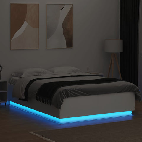 vidaXL Bed Frame with LED without Mattress White 160x200 cm