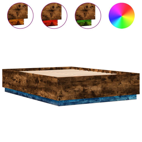 vidaXL Bed Frame with LED without Mattress Smoked Oak 160x200 cm