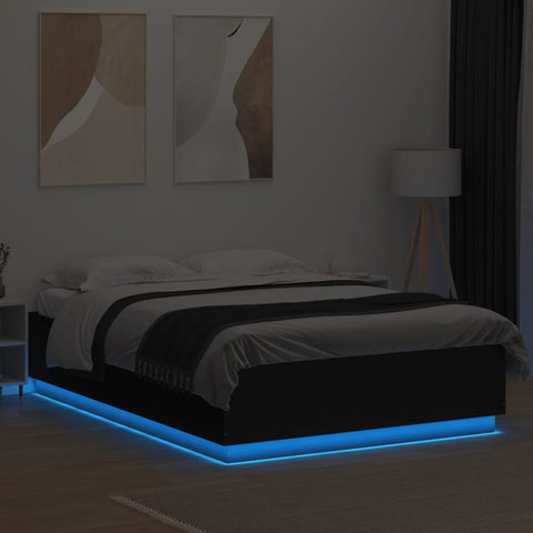 vidaXL Bed Frame with LED without Mattress Black 150x200 cm King Size