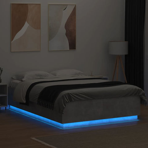 vidaXL Bed Frame with LED without Mattress Concrete Grey 150x200 cm King Size