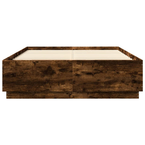 vidaXL Bed Frame with LED without Mattress Smoked Oak 150x200 cm King Size