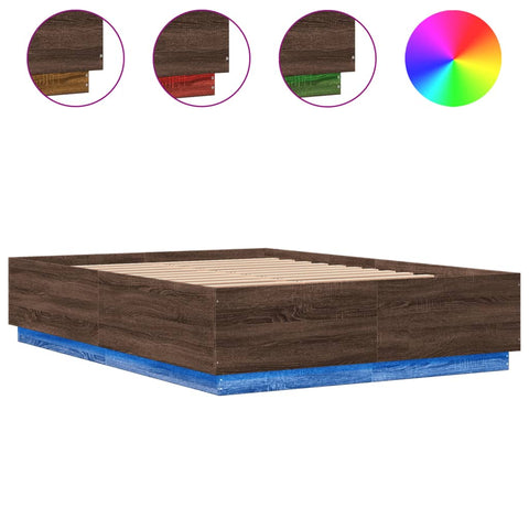 vidaXL Bed Frame with LED without Mattress Brown Oak 150x200 cm King Size