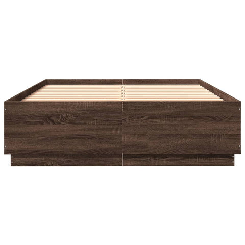 vidaXL Bed Frame with LED without Mattress Brown Oak 150x200 cm King Size