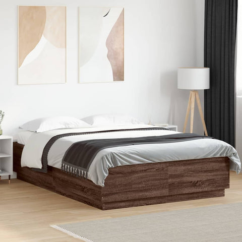 vidaXL Bed Frame with LED without Mattress Brown Oak 150x200 cm King Size