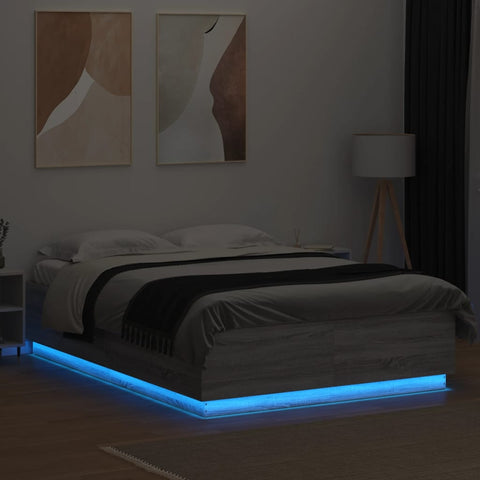 vidaXL Bed Frame with LED without Mattress Grey Sonoma 140x200 cm