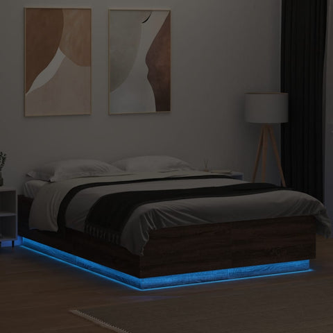 vidaXL Bed Frame with LED without Mattress Brown Oak 120x200 cm