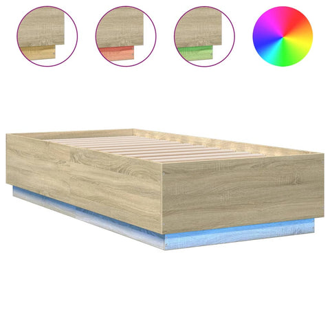 vidaXL Bed Frame with LED without Mattress Sonoma Oak 100x200 cm