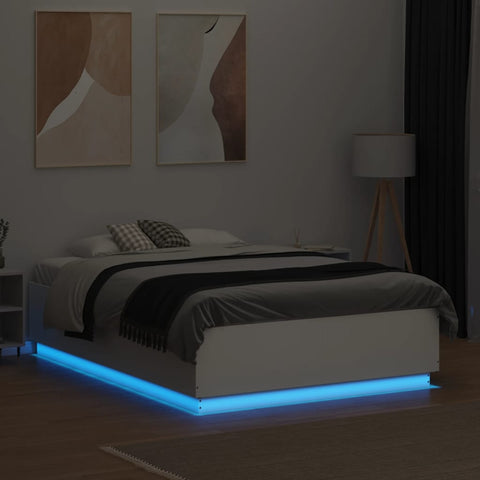 vidaXL Bed Frame with LED without Mattress White 135x190 cm Double