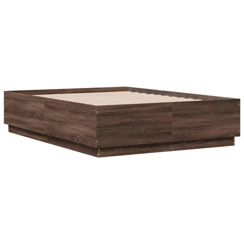 vidaXL Bed Frame with LED without Mattress Brown Oak 120x190 cm Small Double