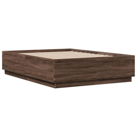 vidaXL Bed Frame with LED without Mattress Brown Oak 120x190 cm Small Double
