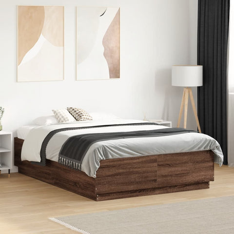 vidaXL Bed Frame with LED without Mattress Brown Oak 120x190 cm Small Double