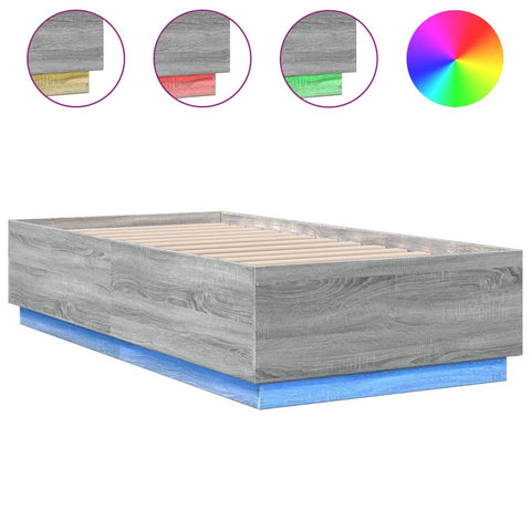 vidaXL Bed Frame with LED without Mattress Grey Sonoma 90x190 cm Single