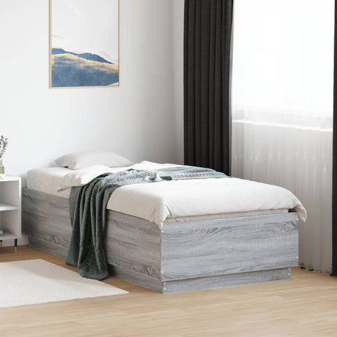 vidaXL Bed Frame with LED without Mattress Grey Sonoma 90x190 cm Single