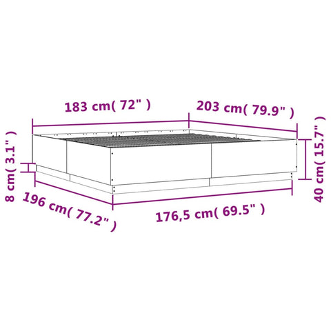 vidaXL Bed Frame without Mattress Grey Sonoma 180x200 cm Super King